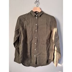 Everlane Womens Green Long Sleeve Collared Linen Relaxed Button Down Shirt Sz 4